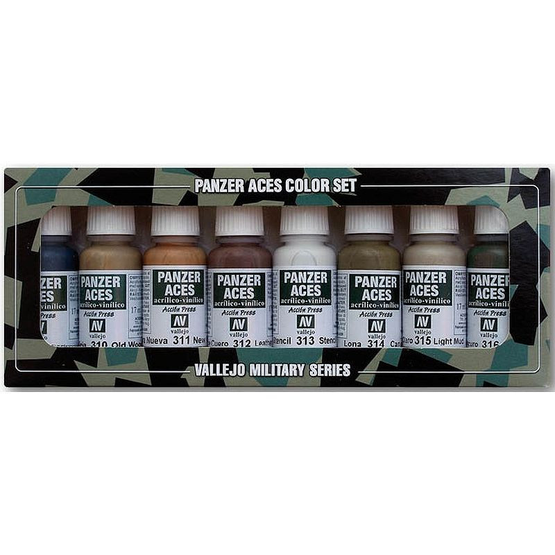 Vallejo Panzer Aces Set Wood, Leather, Stencil, Canvas & Mud 70.123