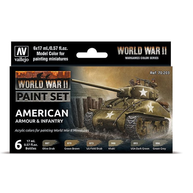 Vallejo Model Color Set WWII American Armour & Infantry 70.203