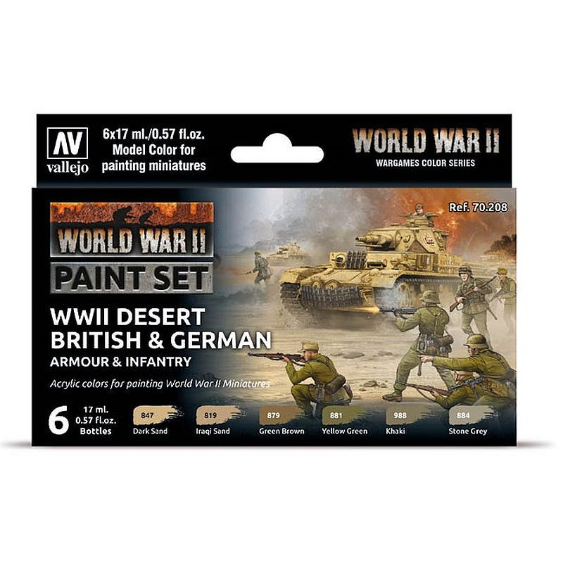 Vallejo Model Color Set WWII Desert British & German Armour & Infantry 70.208
