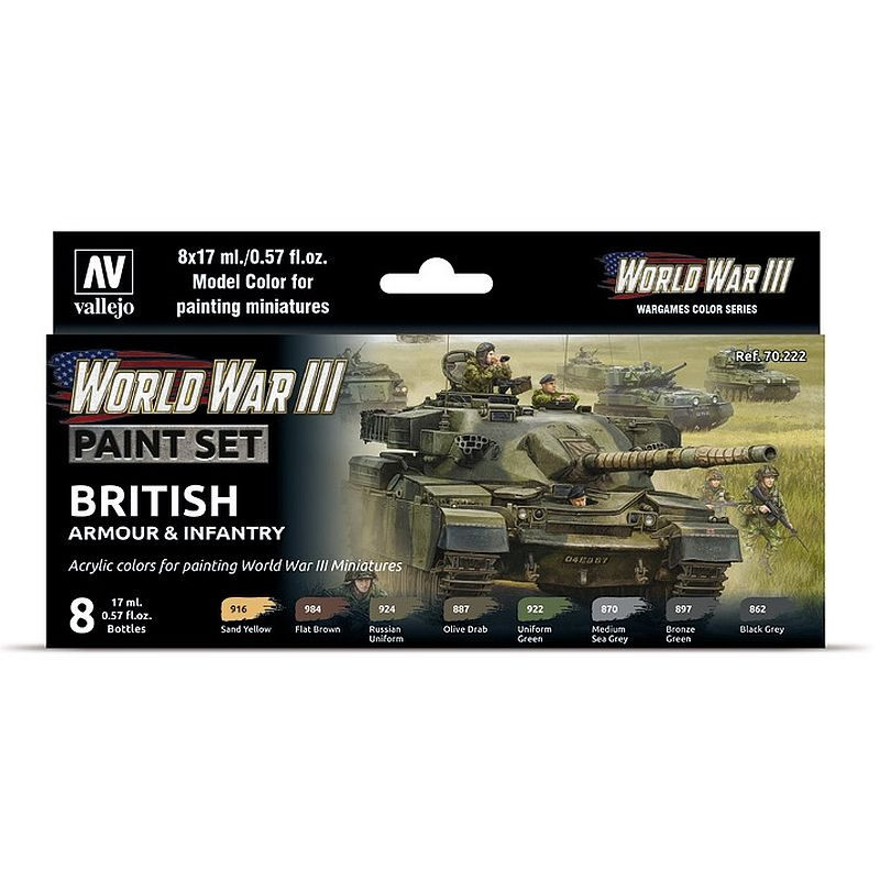 Vallejo Model Color Set WWIII British Armour & Infantry 70.222